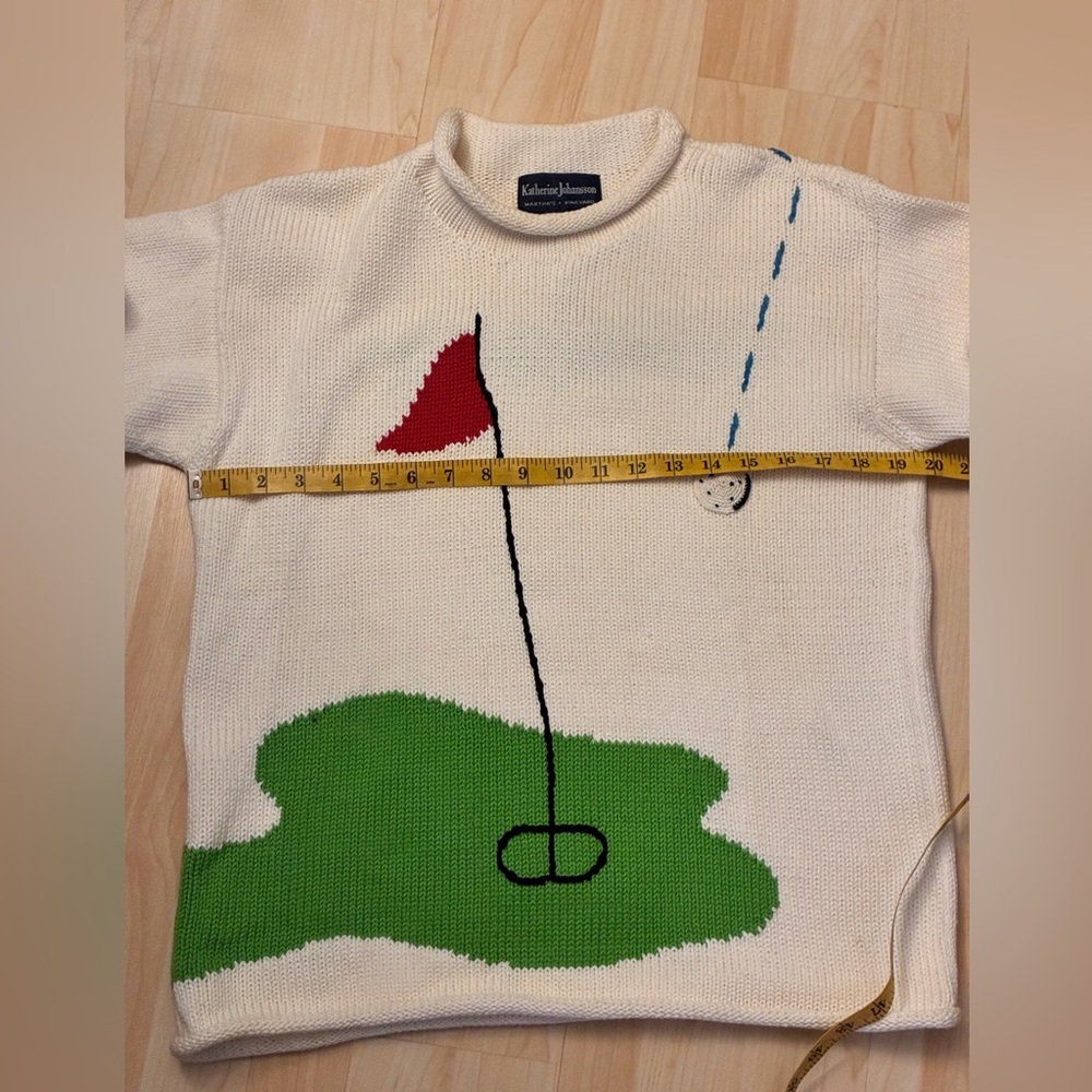 White Golf Motif Knit Sweater - Picture 11 of 14